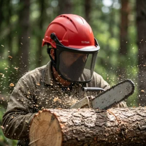 Kask Ochronny Tytan z Przyłbicą Siatkową – w użyciu Kask Ochronny Tytan z Przyłbicą Siatkową – w użyciu